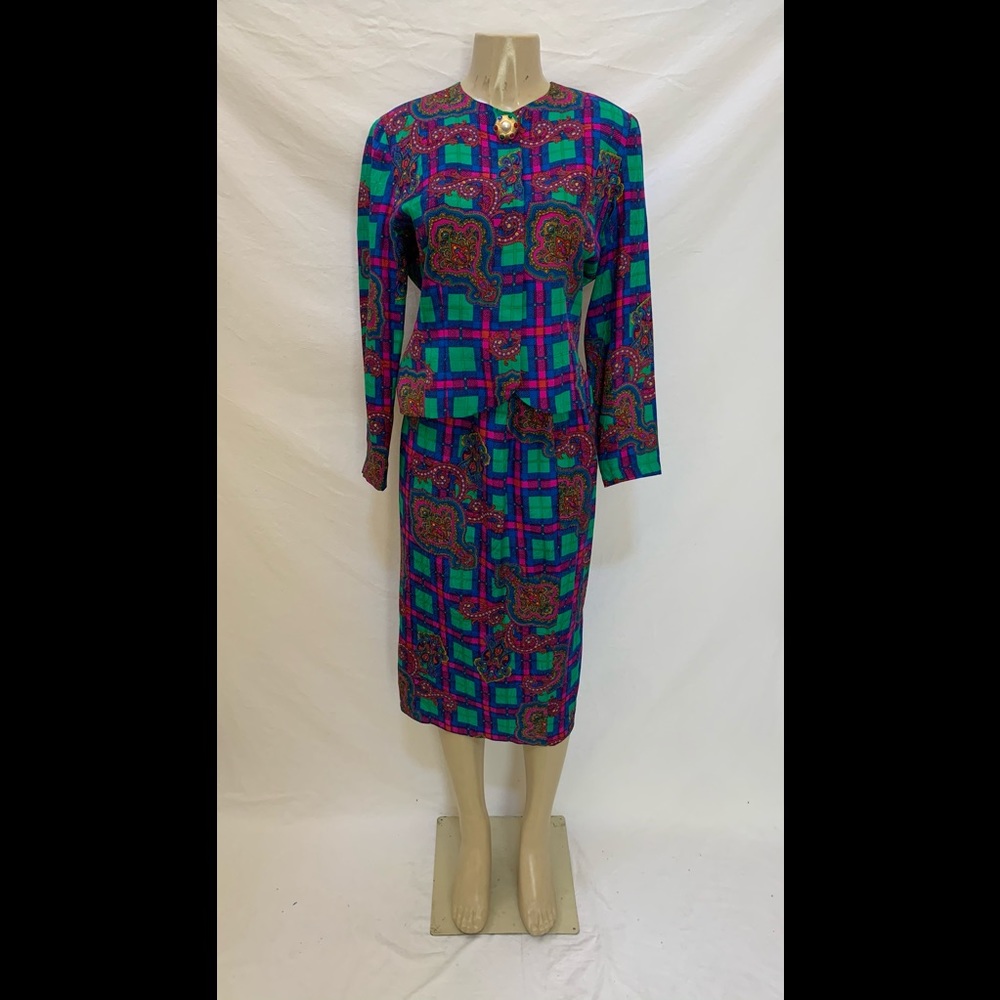 VTG Anne Crimmins Sz 10 Multicolored 2pc Skirt Set
